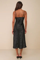 All About You Black Floral Jacquard Satin Midi Dress