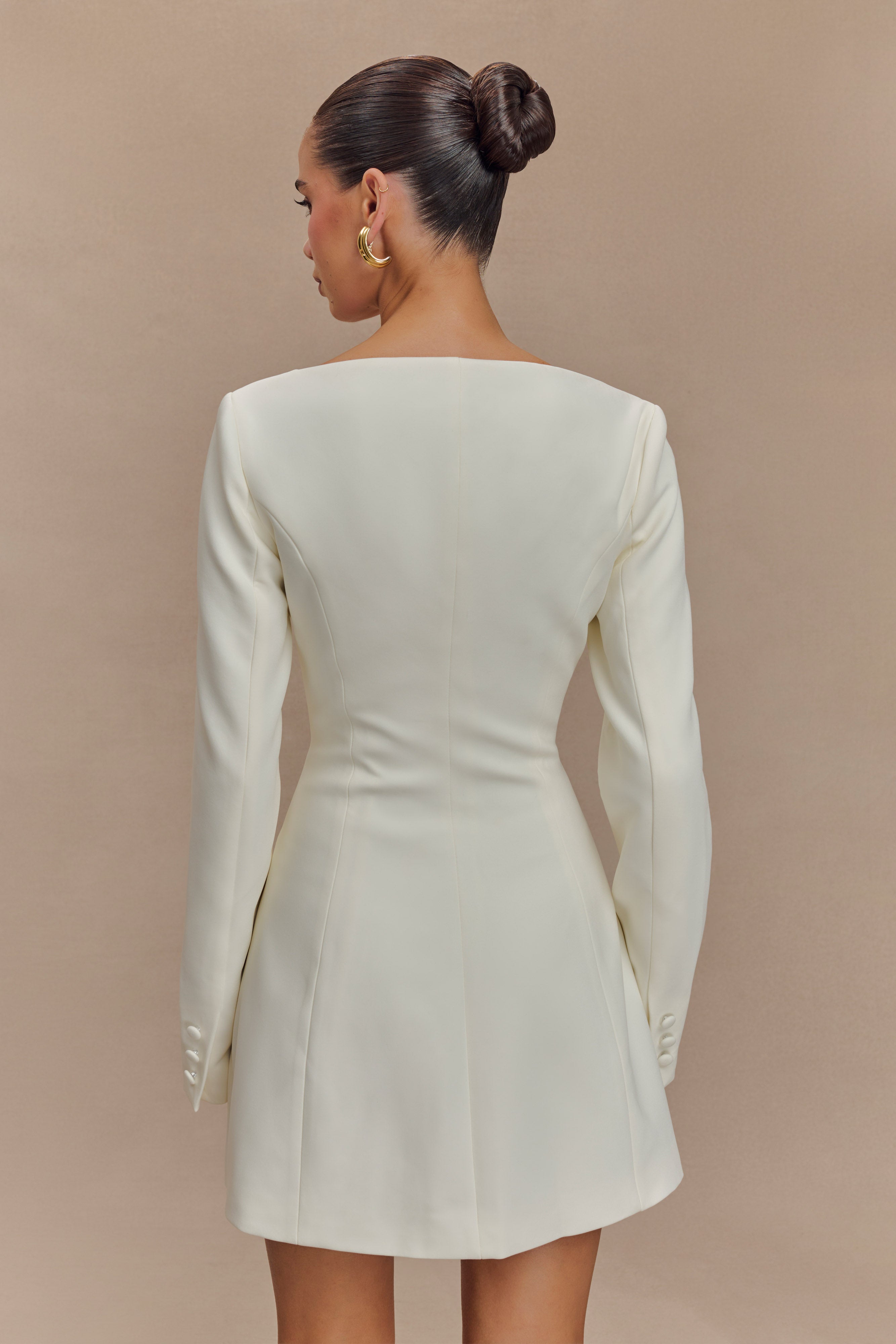 Jolie Boat Neck Suiting Mini Dress - Ivory
