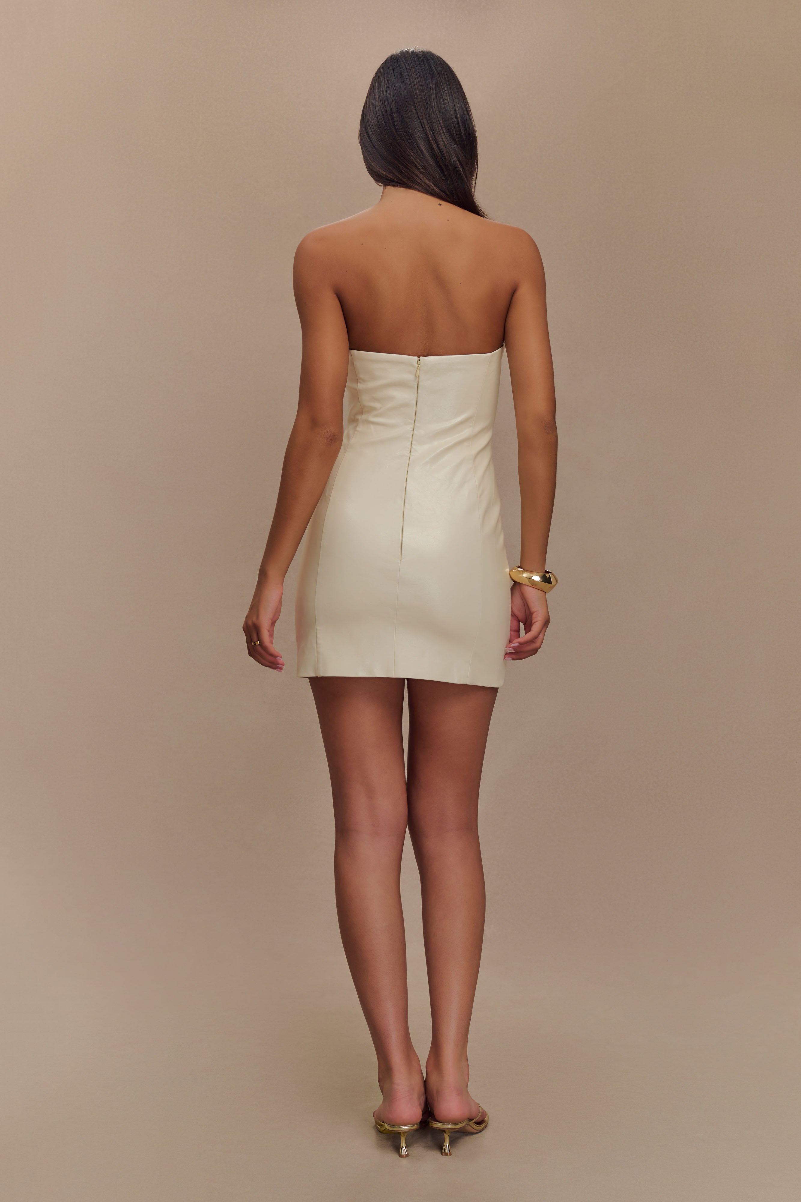 Sophie Faux Leather Strapless Mini Dress - Bone
