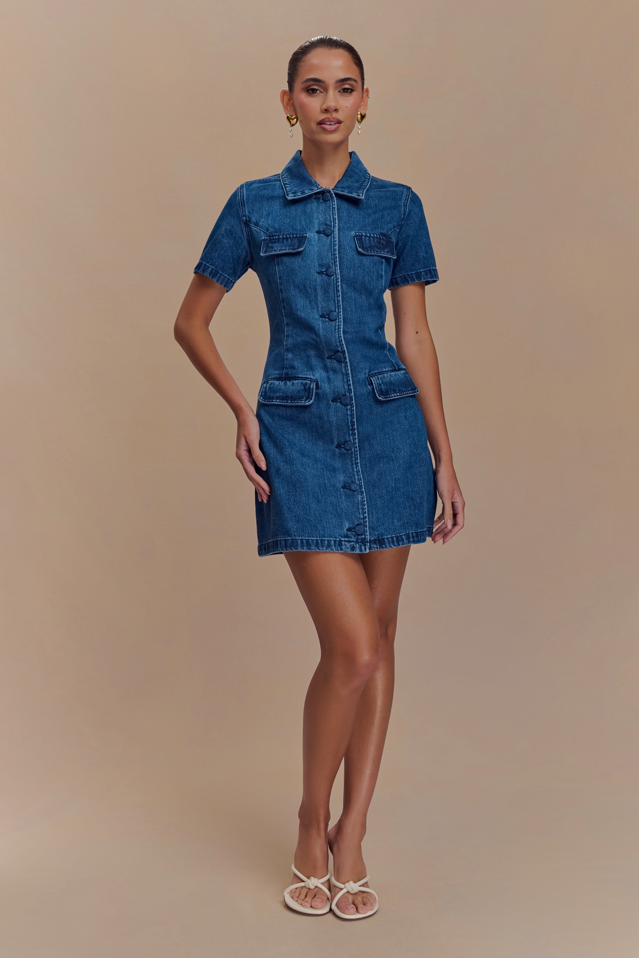 Leighton Denim Button Down Mini Dress - Dark Blue