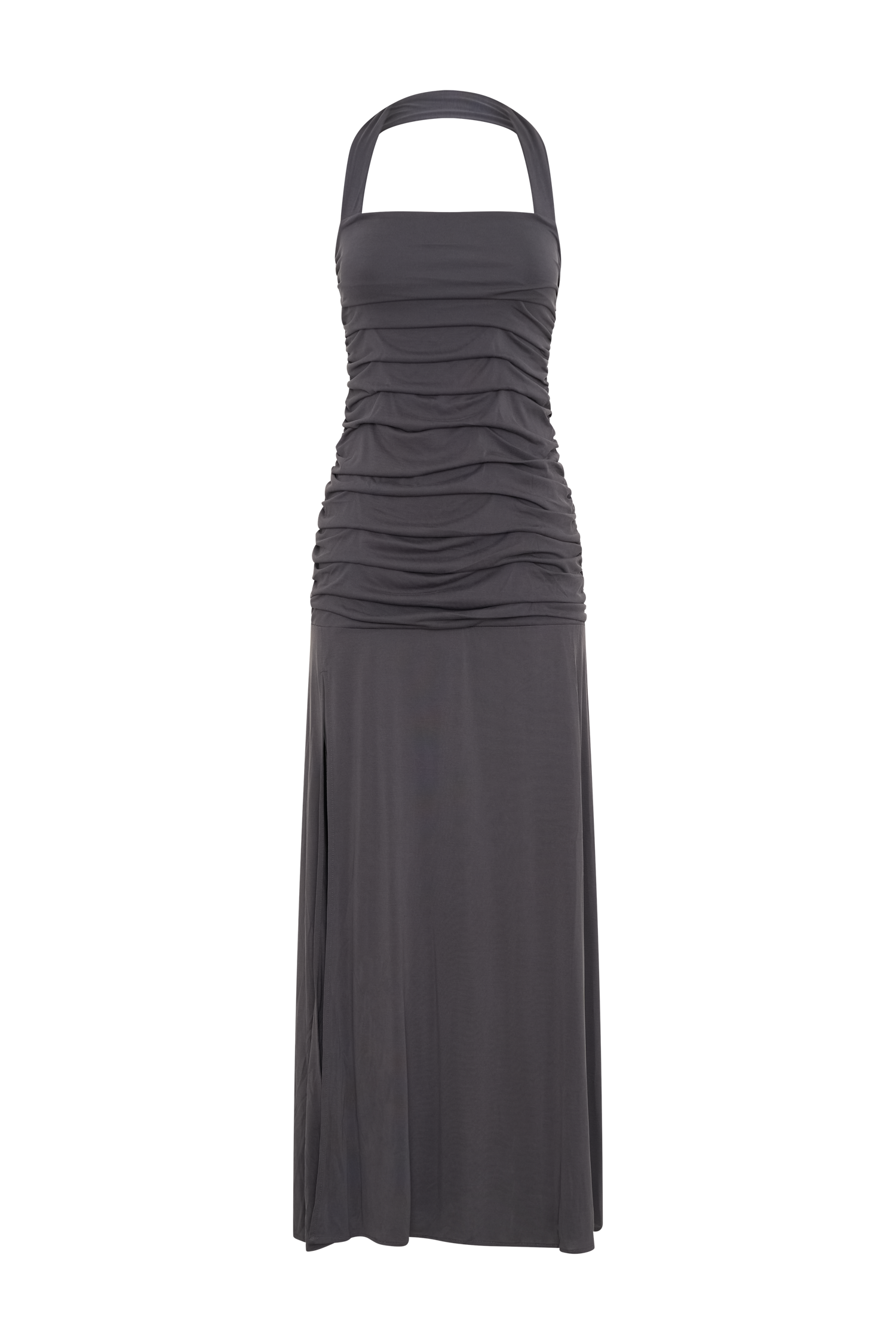 Bentley Peached Jersey Halter Maxi Dress - Charcoal