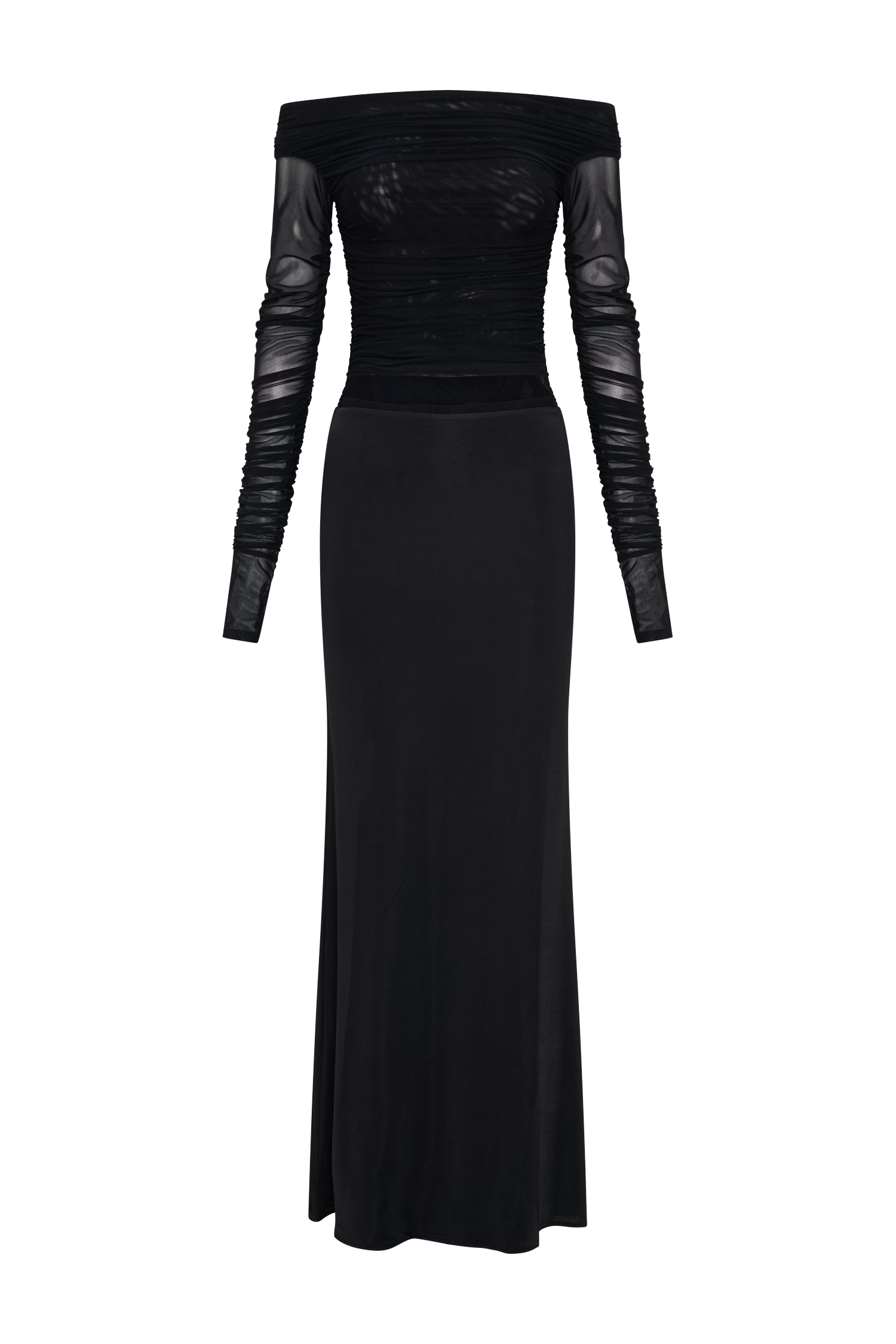 Darla Mesh And Slinky Off Shoulder Maxi Dress - Black