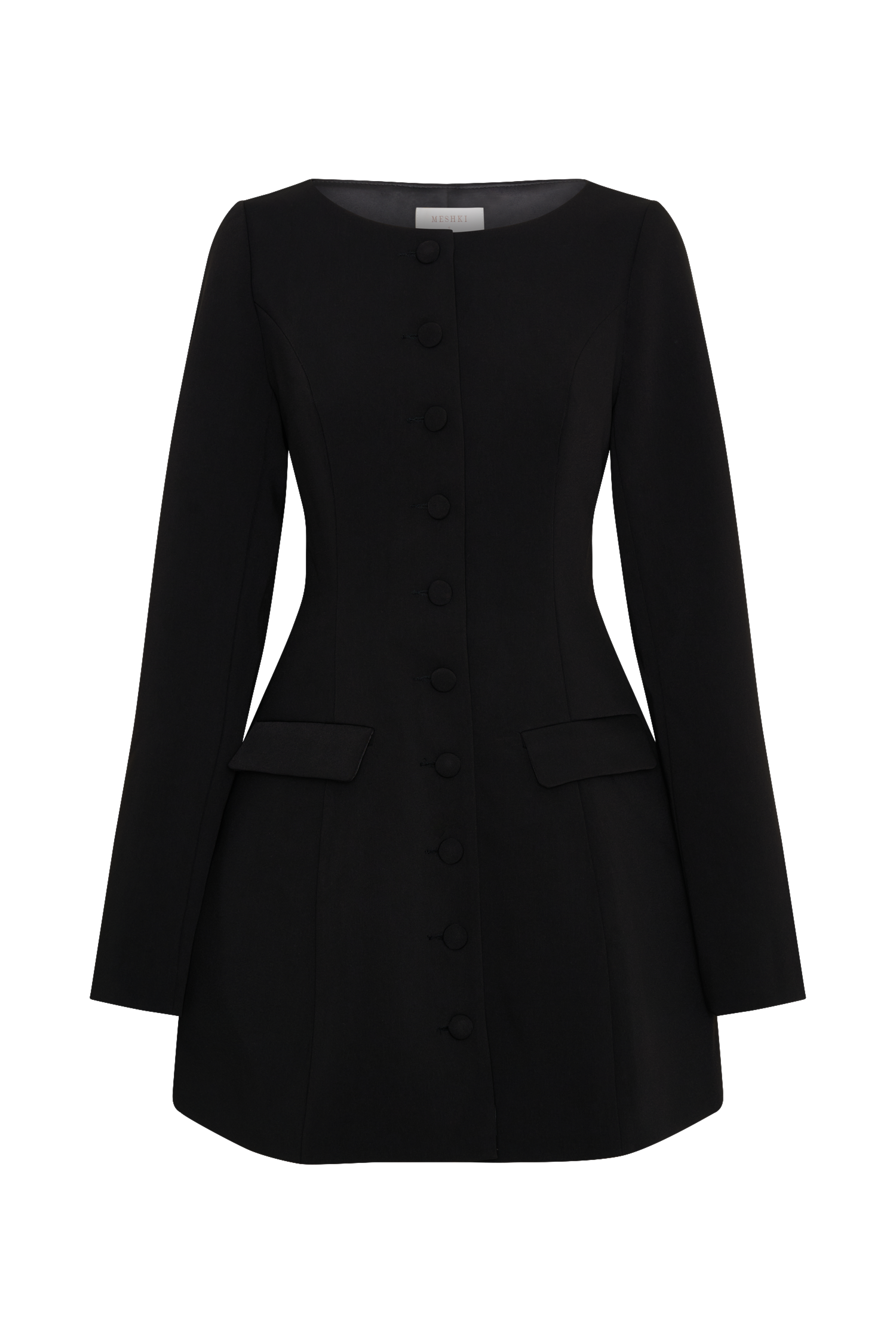 Jolie Boat Neck Suiting Mini Dress - Black