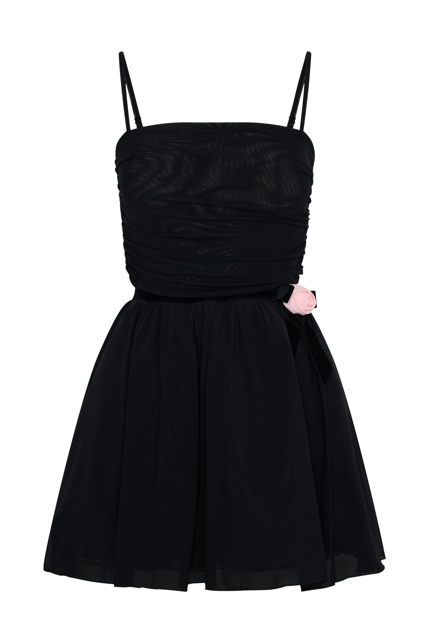 Mischa Mesh Mini Dress With Flower - Black
