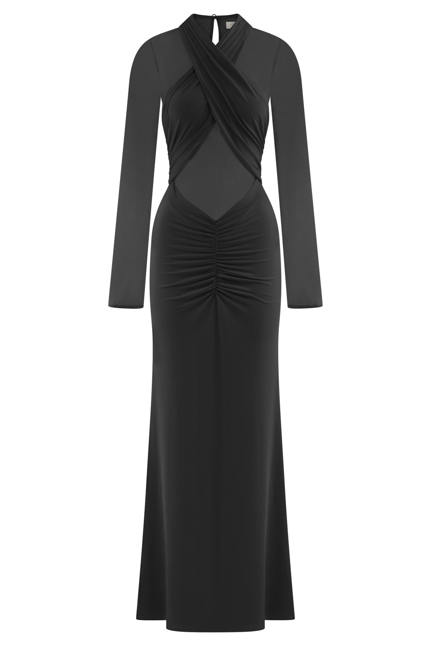 Tania Slinky And Mesh Long Sleeve Maxi Dress - Black