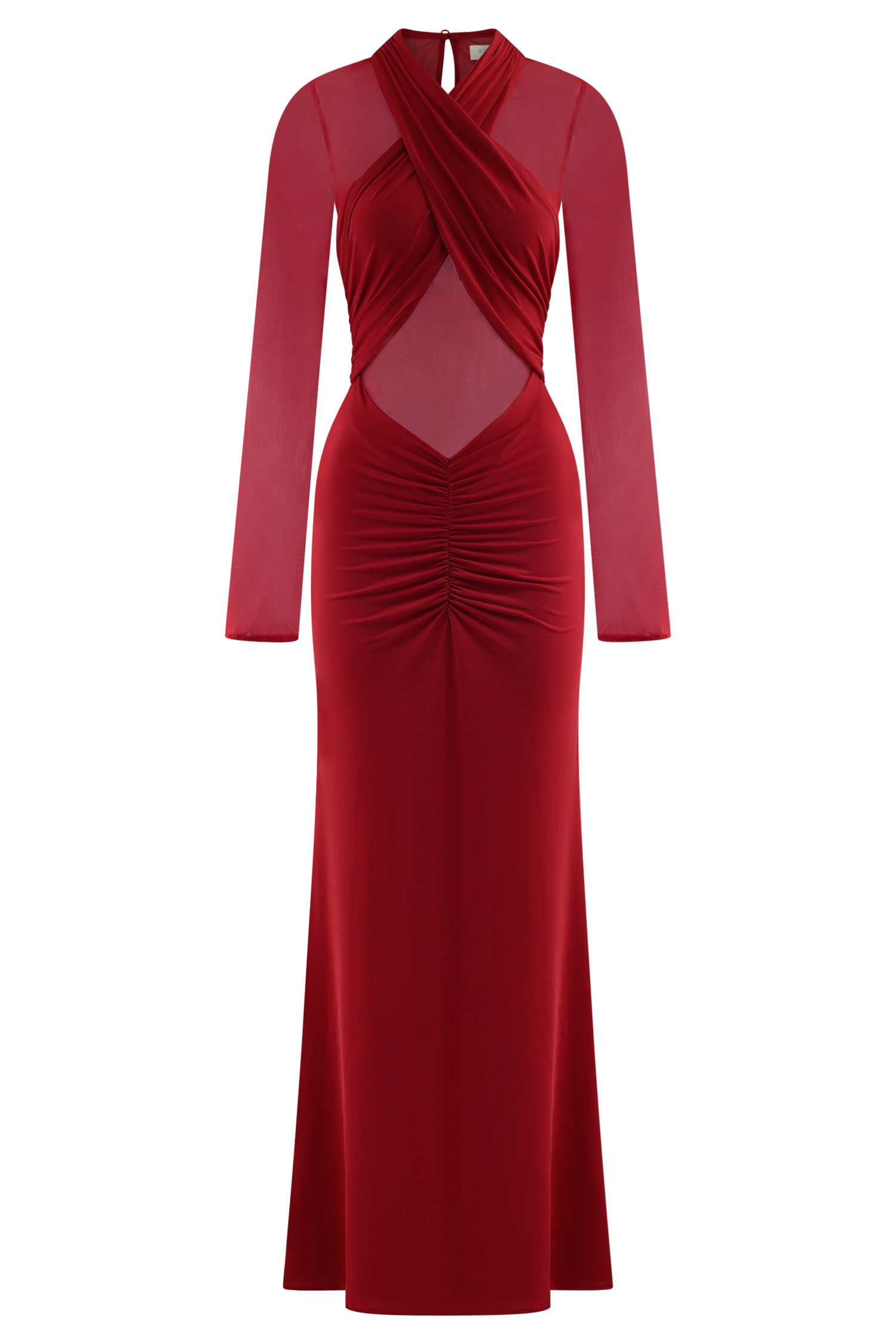 Tania Slinky And Mesh Long Sleeve Maxi Dress - Ruby