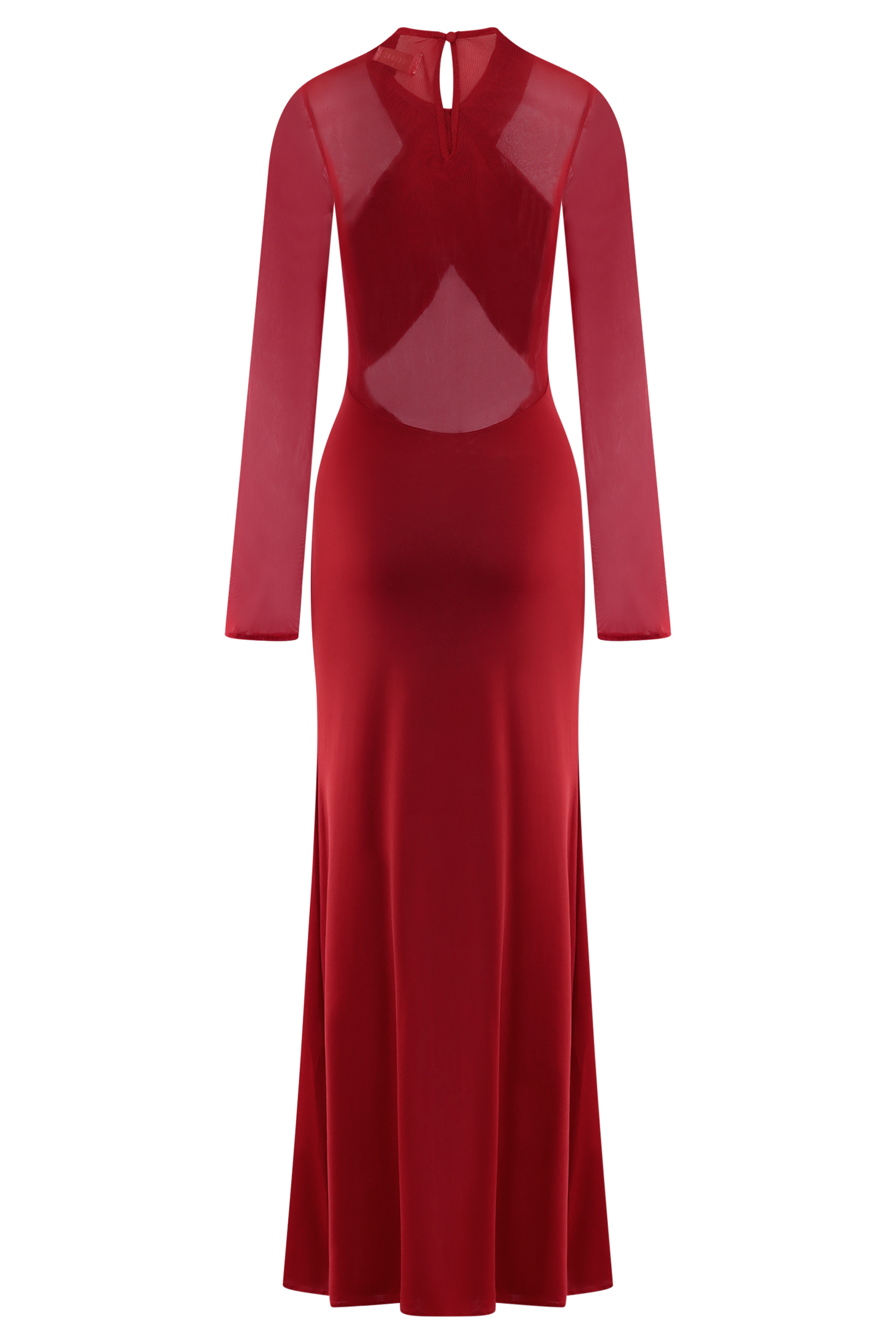 Tania Slinky And Mesh Long Sleeve Maxi Dress - Ruby