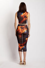 Nessa Mesh Ruched Midi Skirt - Abstract Floral