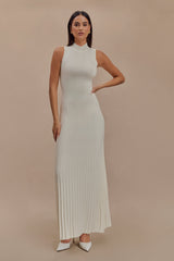 Mavis High Neck Pleated Maxi Dress - Ivory